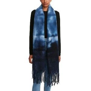 Steve Madden NWT Tie Dyed Scarf Fringe Tassels Super Soft Long Scarf Navy OS New